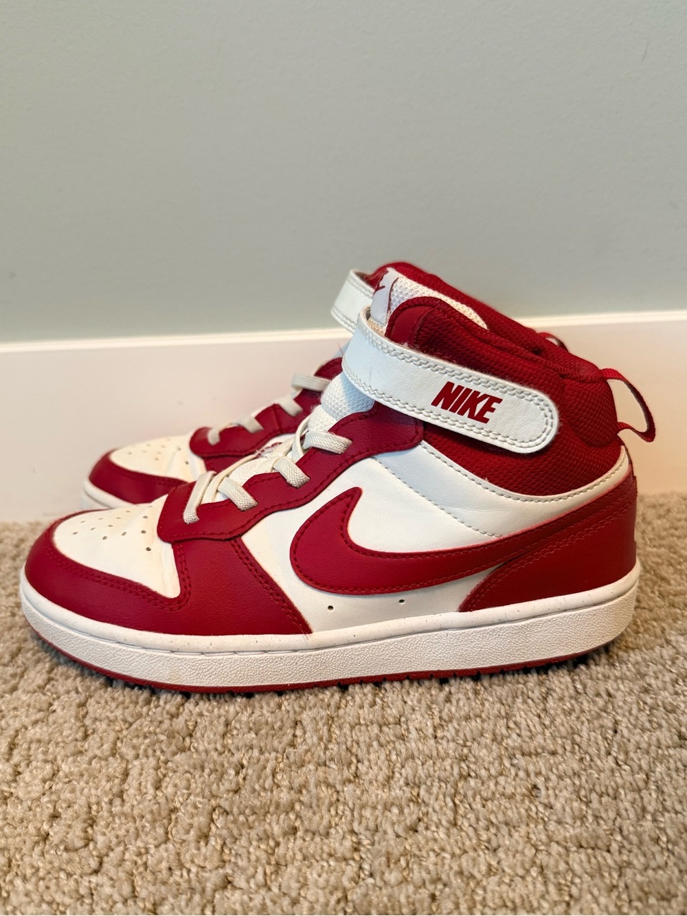 Nike Court Borough Mid 2 3Y Red White Leather High Top Sneakers CD7783 124 - Picture 5 of 7